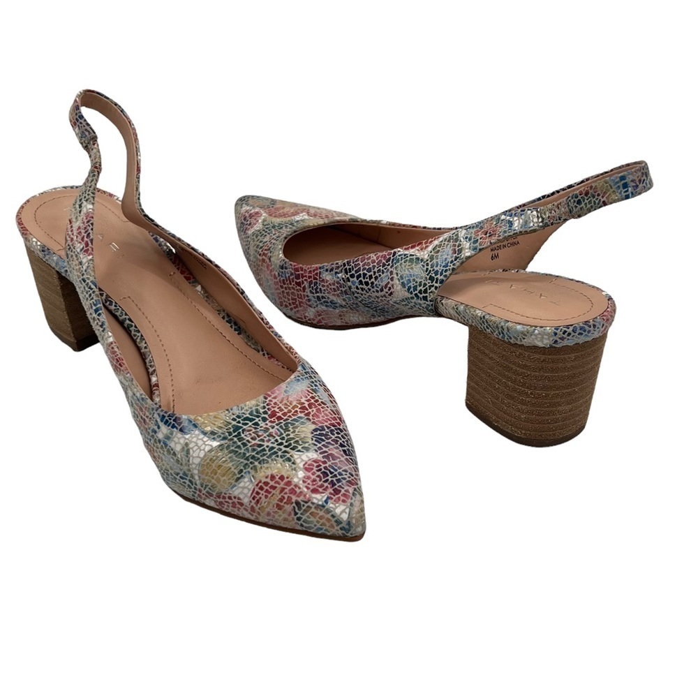 Tahari Revel Mosaic Slingback Leather Pointed Toe Block Heels Size 6 Women’s